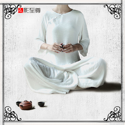 影至尊女士国服茶艺棉麻宽松套装定制