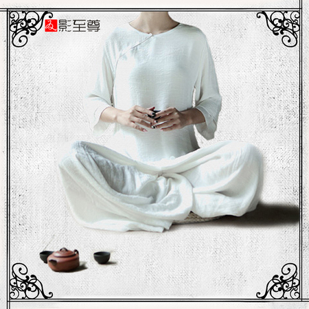 影至尊女士国服茶艺棉麻宽松套装定制